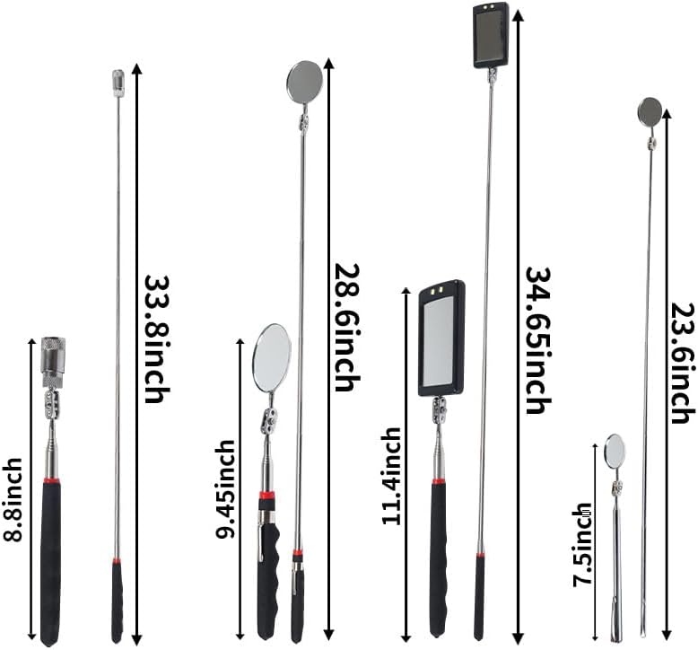 VortecSys Telescoping Magnetic Pickup Tool Set, 3Pcs Round and Square Inspection Mirror Telescoping with LED Lights, 4Pcs Magnet Stick Best Gadgets Gifts for Men - Image 5